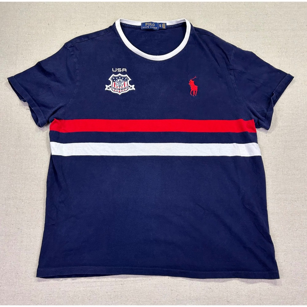 Polo Ralph Lauren Mens XL T-Shirt Navy Blue USA Shield‎ Patch Pony Logo Jersey 2